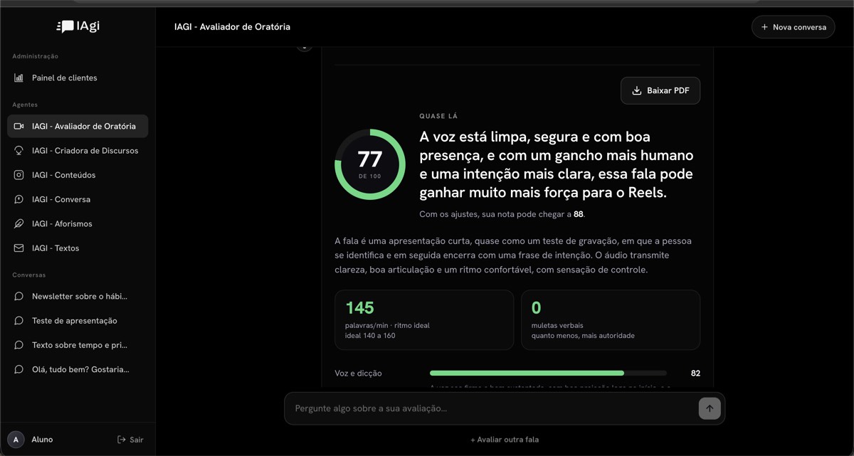 Tela da plataforma IAgi em funcionamento